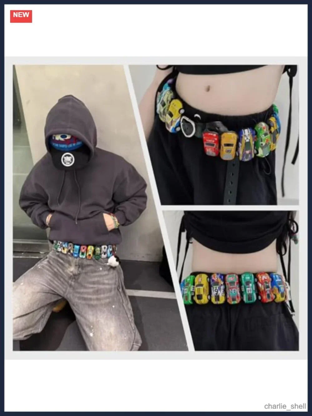 Y2K Multicolor Streetwear Belt with Metal Buckle, 41.7 inches, Unisex